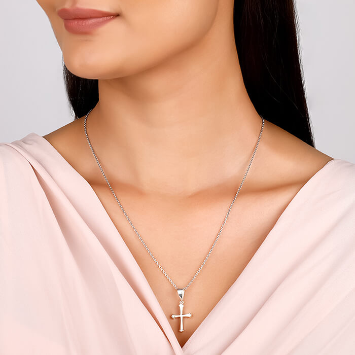 Silver Latin Holy Cross Pendant with Link Chain