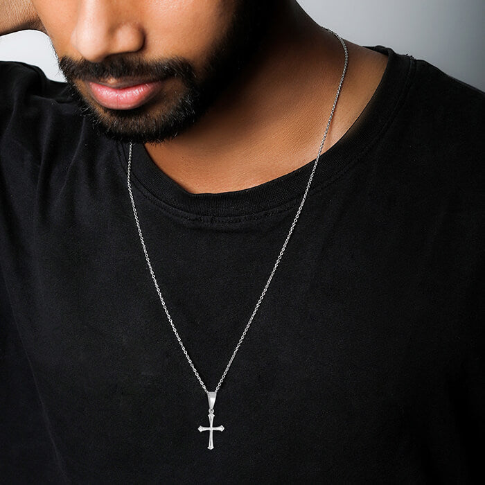 Silver Latin Holy Cross Pendant with Link Chain