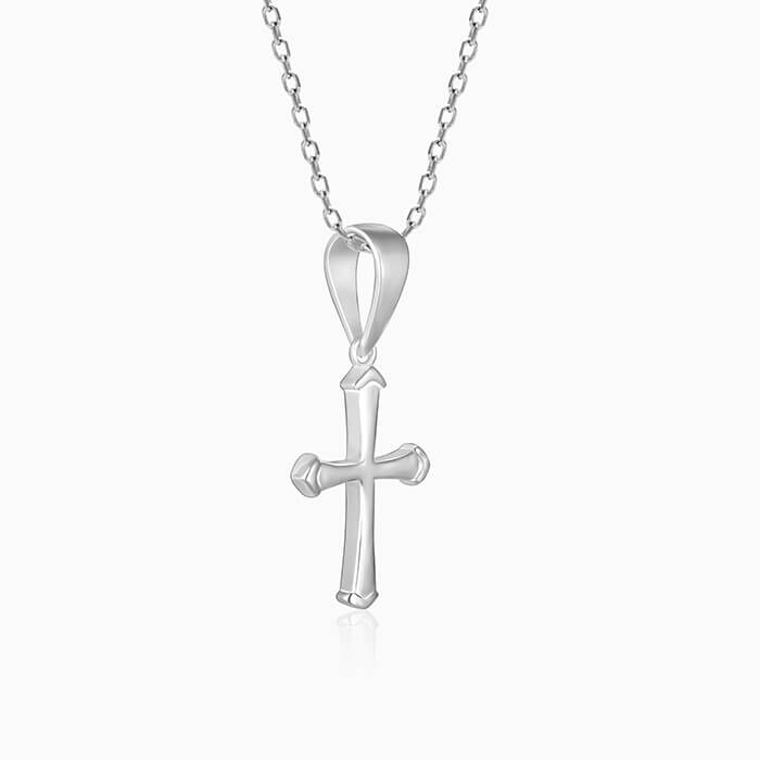 Silver Latin Holy Cross Pendant with Link Chain