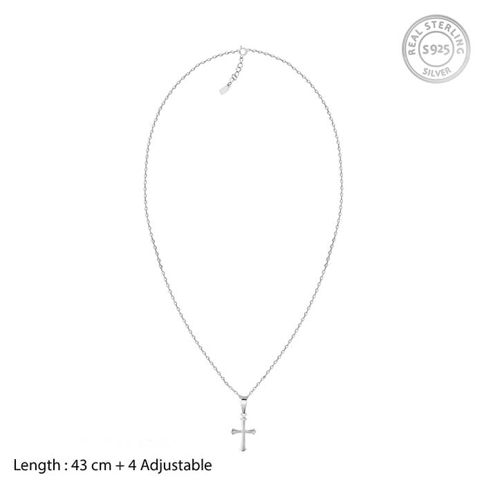 Silver Latin Holy Cross Pendant with Link Chain