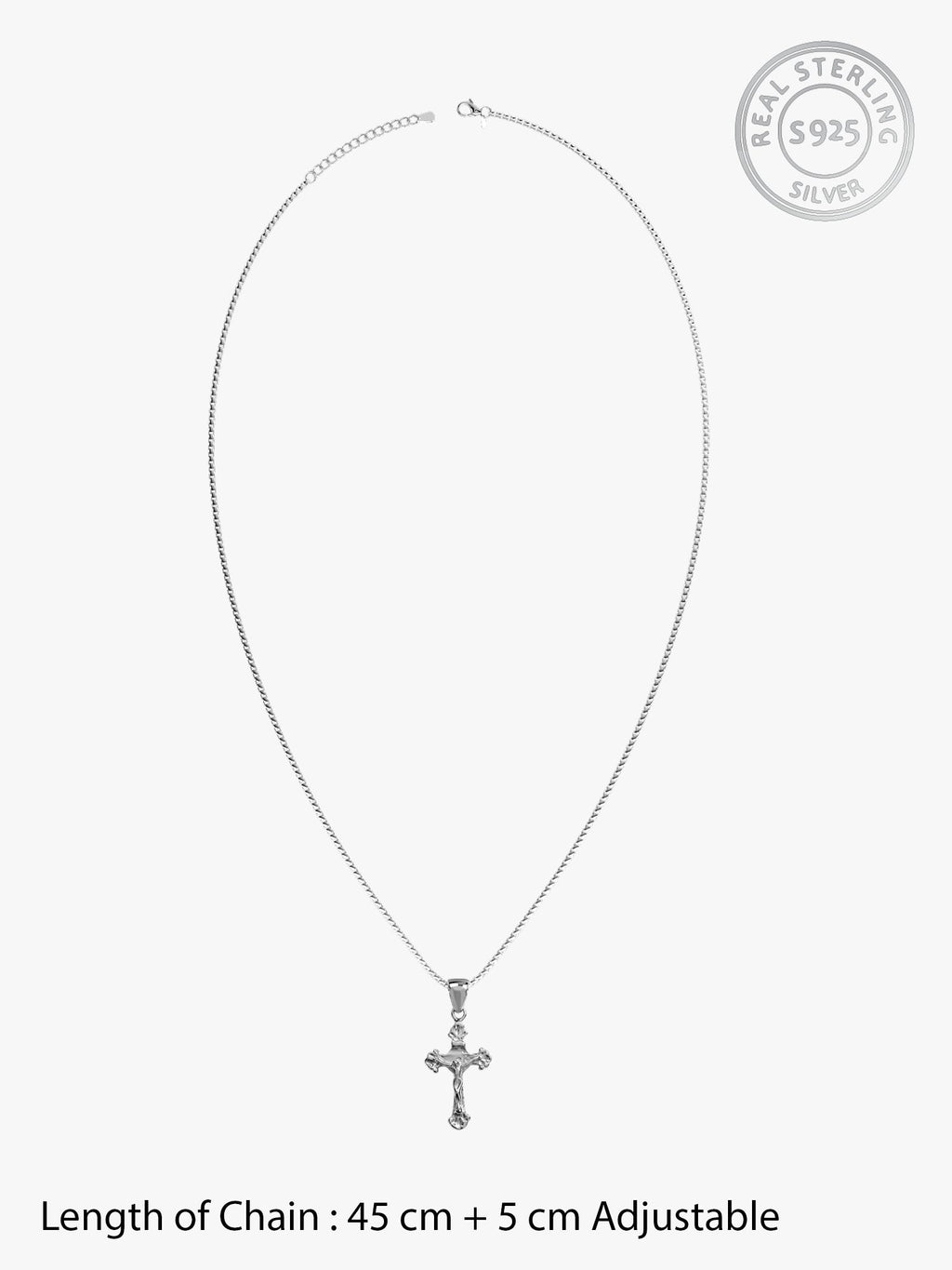 Silver Striped Cross Pendant with Box Chain For Him