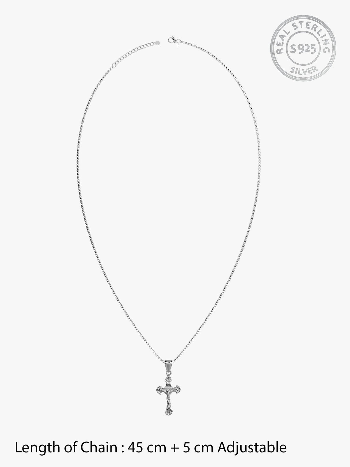 Silver Striped Cross Pendant with Box Chain For Him
