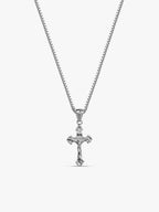 Silver Striped Cross Pendant with Box Chain For Him
