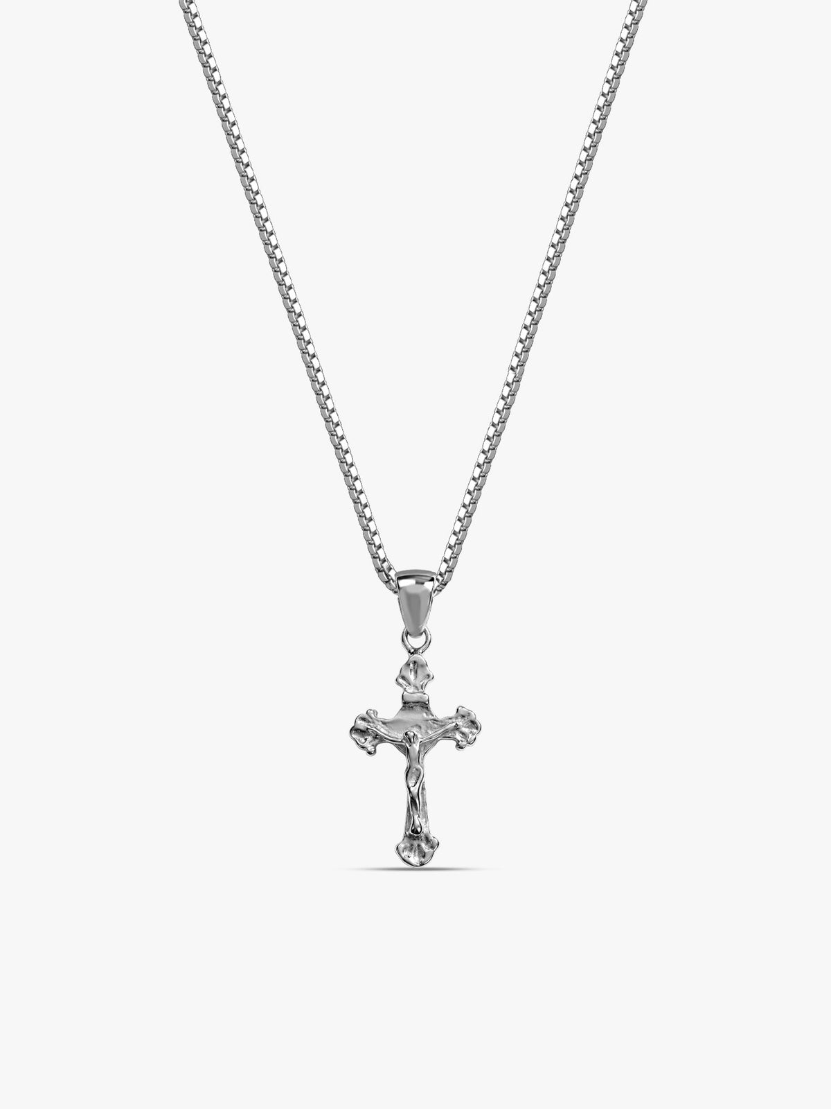 Silver Striped Cross Pendant with Box Chain For Him