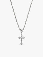 Silver Striped Cross Pendant with Box Chain For Him