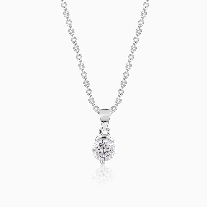 Silver Mini Solitaire Pendant with Link Chain