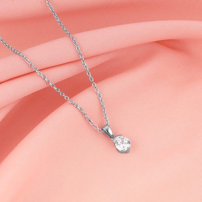Silver Mini Solitaire Pendant with Link Chain