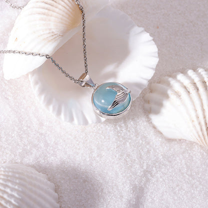 Silver Gleaming Blue Fish Tail Pendant with Link Chain