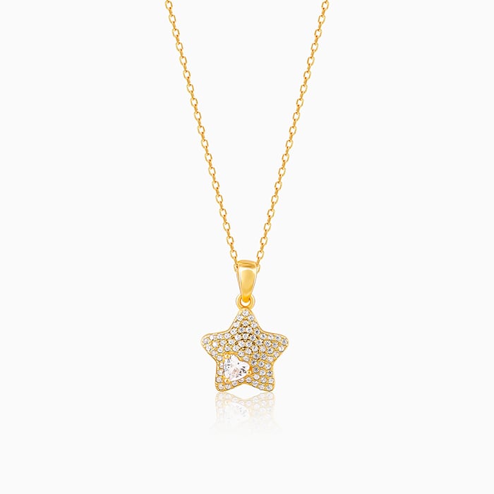 Golden Star of Love Pendant with Link Chain