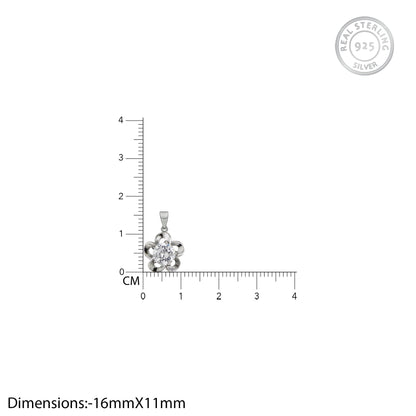 Silver Zircon Flower Pendant with Link Chain