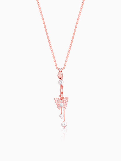 Rose Gold Charming Butterfly Pendant with Link Chain