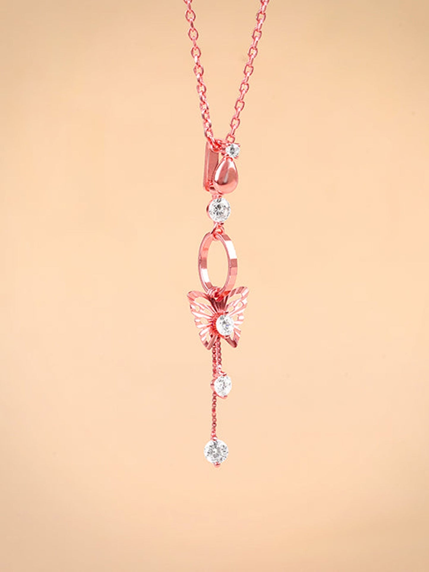 Rose Gold Charming Butterfly Pendant with Link Chain