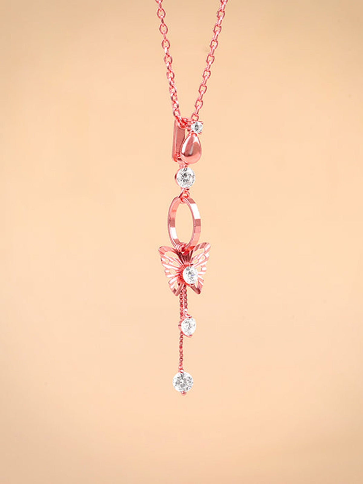 Rose Gold Charming Butterfly Pendant with Link Chain