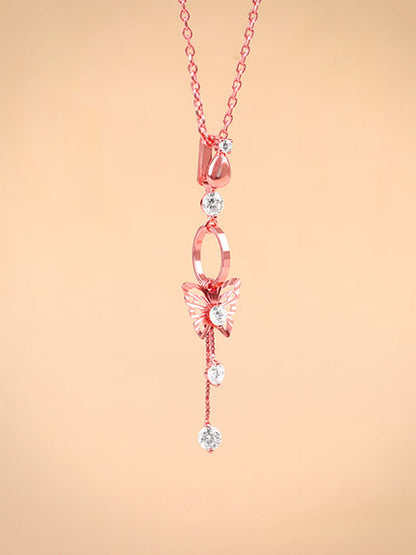 Rose Gold Charming Butterfly Pendant with Link Chain