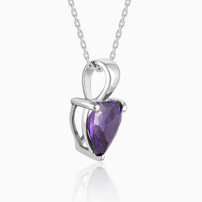 Silver Purple Heart Pendant with Link Chain