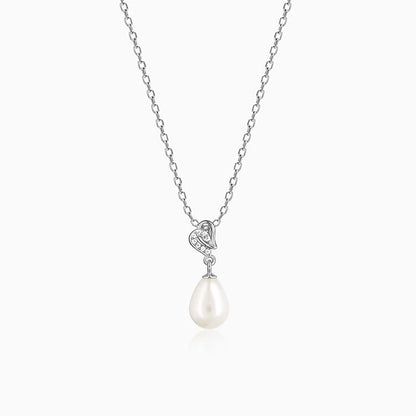 Silver Elegant Pearl Drop Pendant with Link Chain