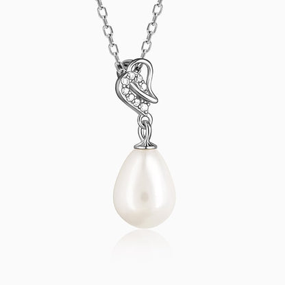 Silver Elegant Pearl Drop Pendant with Link Chain