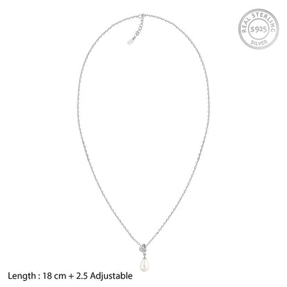 Silver Elegant Pearl Drop Pendant with Link Chain