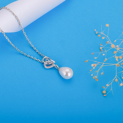 Silver Elegant Pearl Drop Pendant with Link Chain