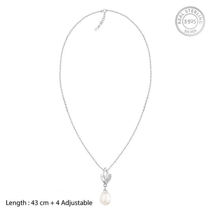 Silver Leafy Pearl Pendant with Link Chain
