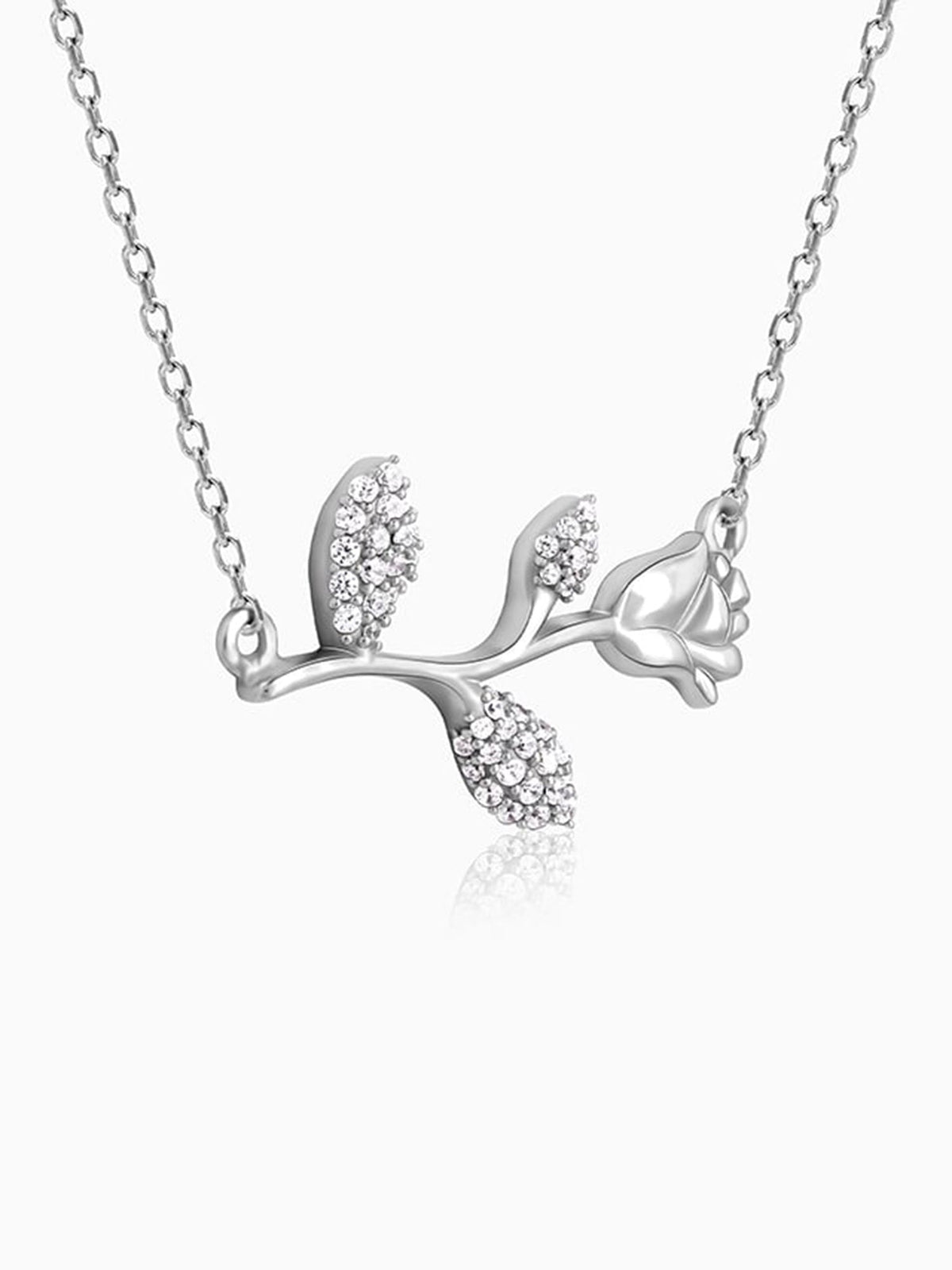 Silver Zircon Studded Rose Necklace