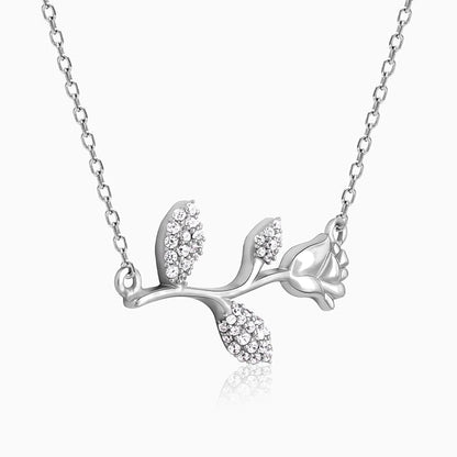 Silver Zircon Studded Rose Necklace