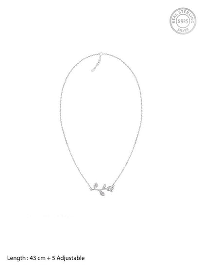 Silver Zircon Studded Rose Necklace
