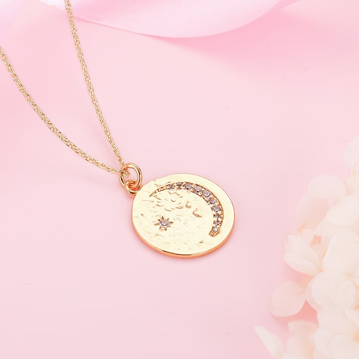 Golden Moon Star Pendant with Link Chain