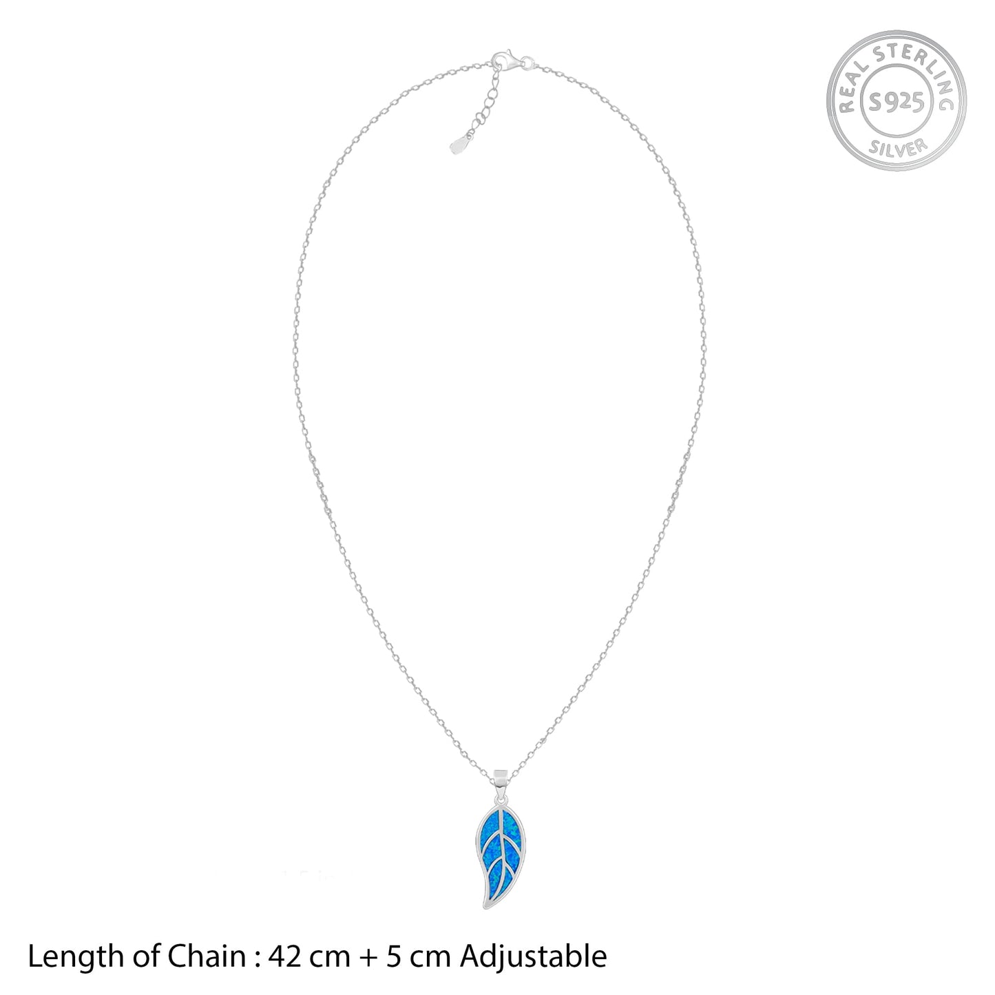 Silver Mystic Blue Leaf Pendant with Link Chain
