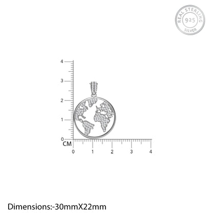 Silver Zircon World Pendant with Link Chain