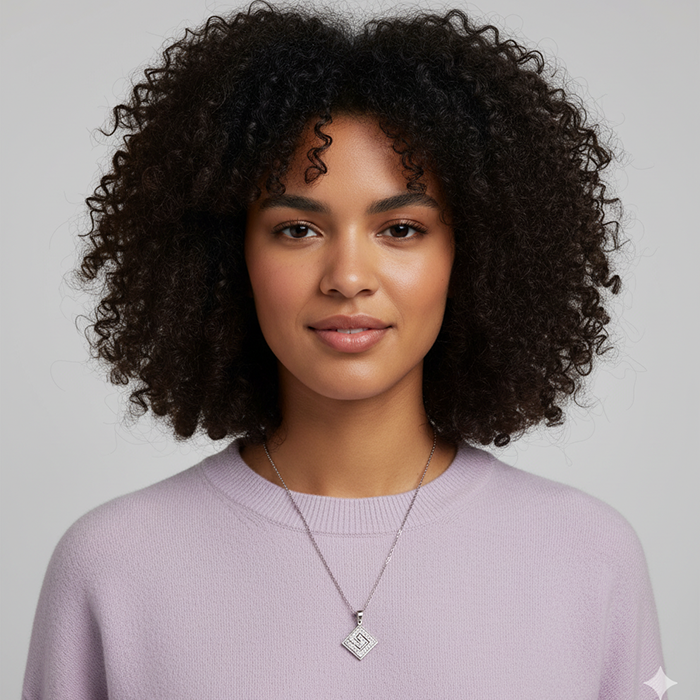 Silver Zircon Maze Pendant with Link Chain