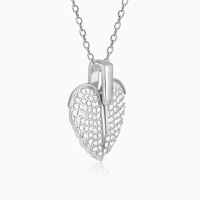 Silver Wings To Fly Heart Pendant With Link Chain
