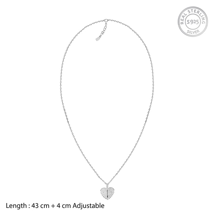 Silver Wings To Fly Heart Pendant With Link Chain