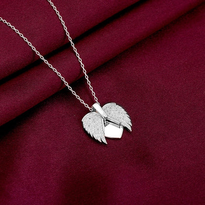Silver Wings To Fly Heart Pendant With Link Chain