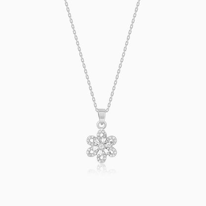 Silver Floris Pendant With Link Chain