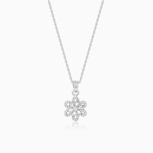 Silver Floris Pendant With Link Chain