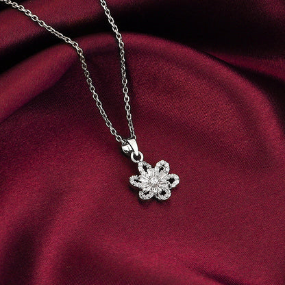 Silver Floris Pendant With Link Chain