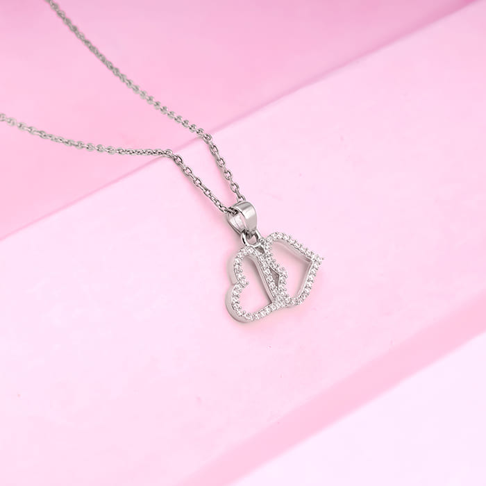 Silver Dual Hearts Pendant With Link Chain