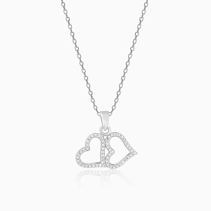 Silver Dual Hearts Pendant With Link Chain
