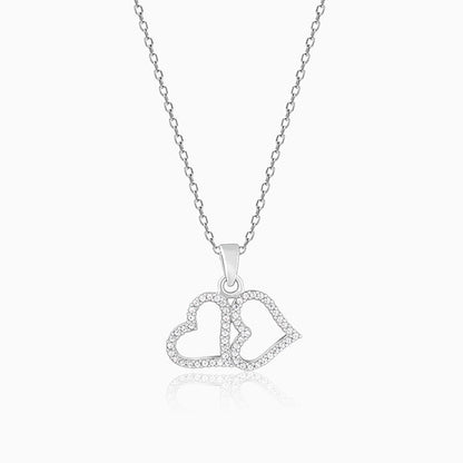 Silver Dual Hearts Pendant With Link Chain