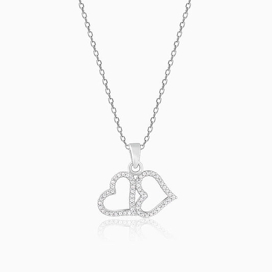 Silver Dual Hearts Pendant With Link Chain