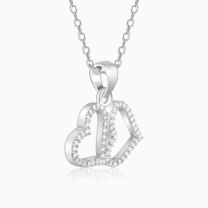 Silver Dual Hearts Pendant With Link Chain