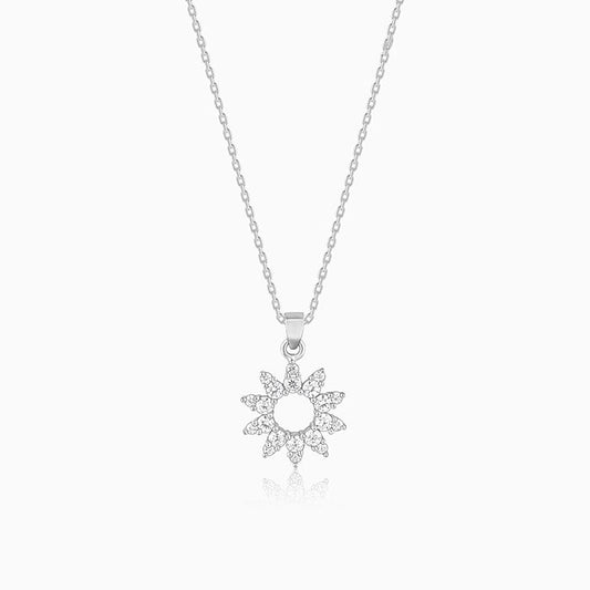 Silver Zircon Sunshine Pendant With Link Chain