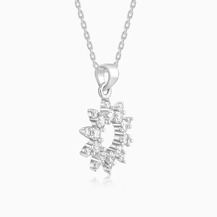 Silver Zircon Sunshine Pendant With Link Chain
