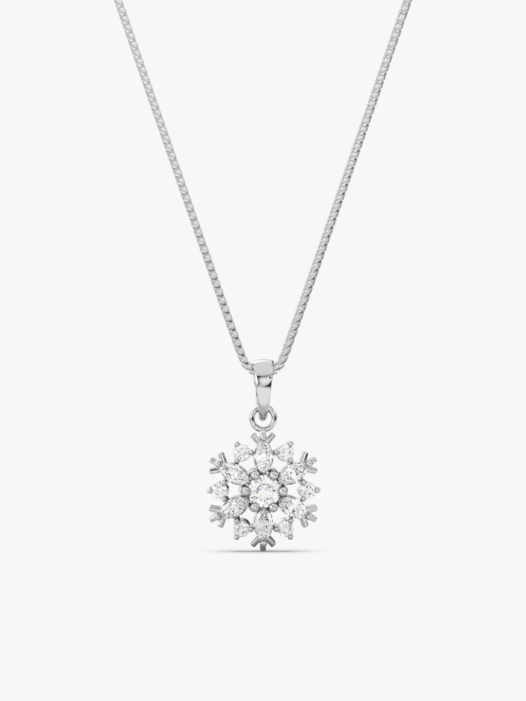 Silver Snowflake Pendant With Box Chain