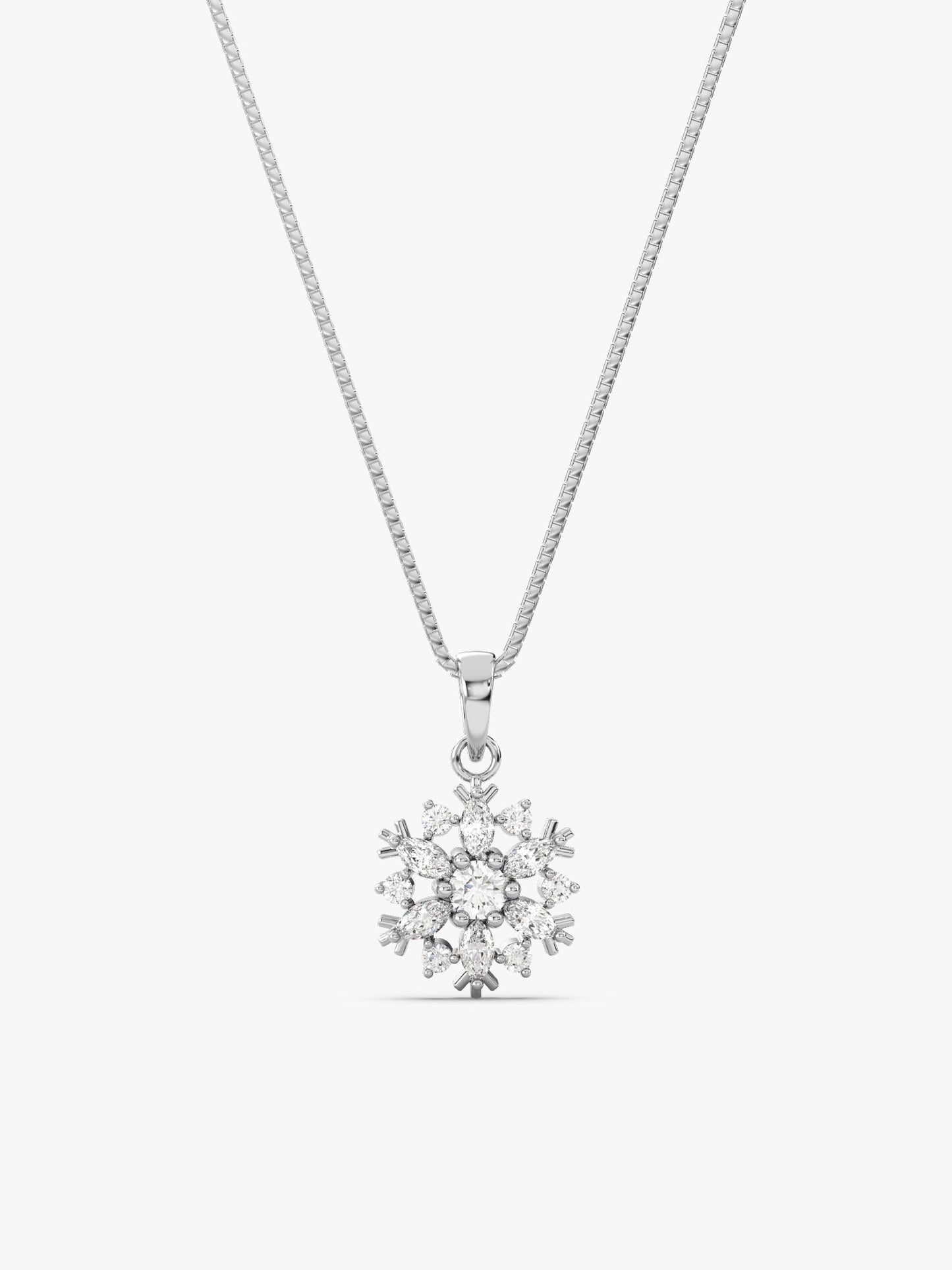 Silver Snowflake Pendant With Box Chain