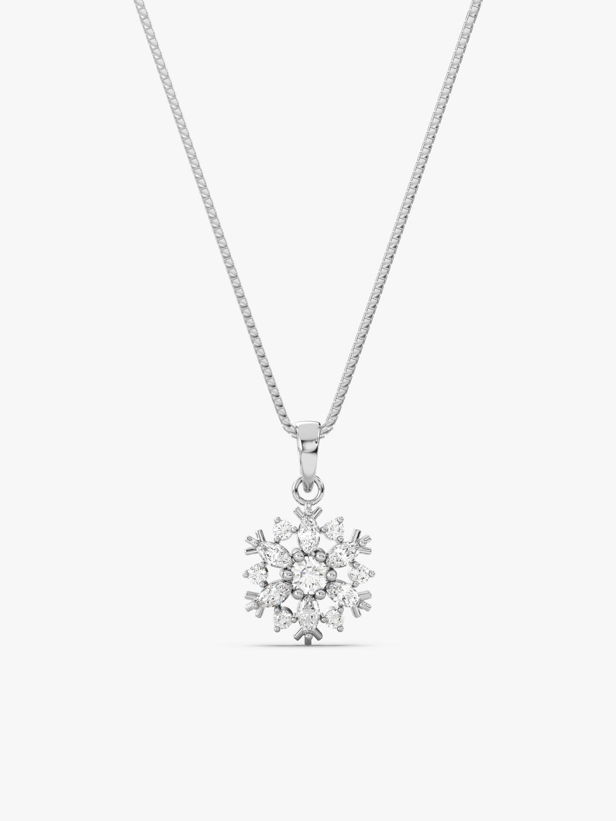 Silver Snowflake Pendant With Box Chain