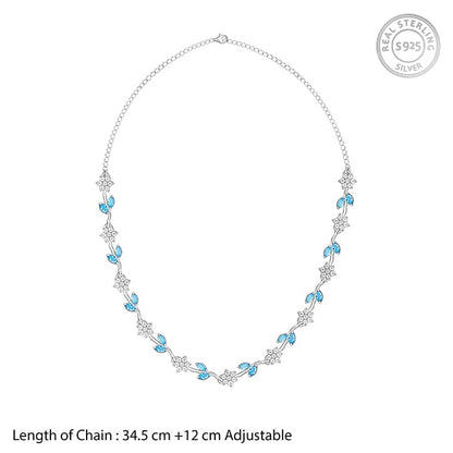 Silver Aqua Blue Floral Necklace