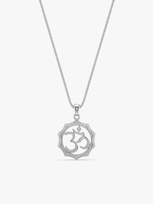 Silver Graceful Om Pendant With Box Chain For Him