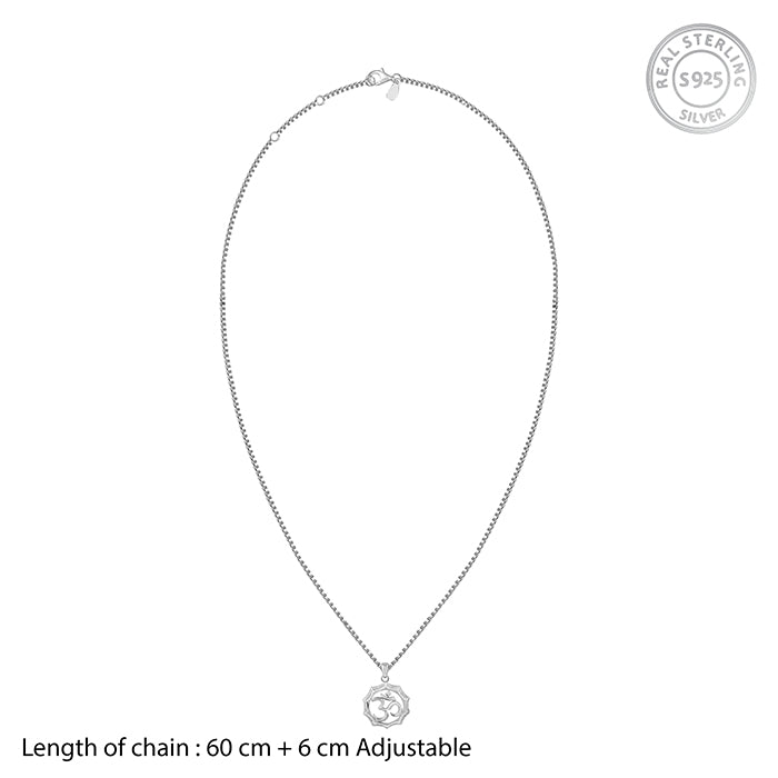 Silver Graceful Om Pendant With Box Chain For Him